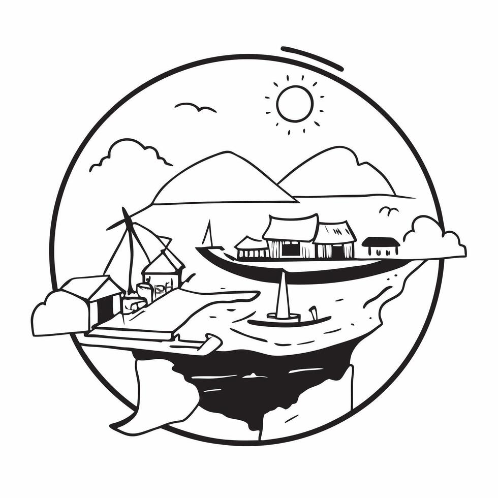 Coastal fishing village concept as High resolution image of a coastal fishing village with a glossy backdrop highlighting the traditional and sustainable lifestyle of fishing commu Dynamic vector