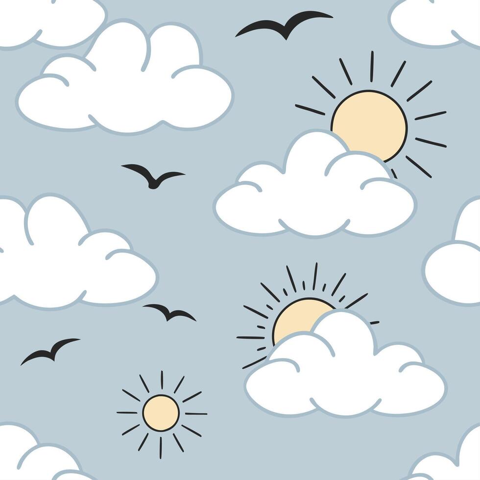 Clear blue sky seamless tile pattern with soft clouds and bright sunlight symbolizing a new day in spring concept as Clear blue skies with soft clouds and bright sunlight create a Dynamic vector