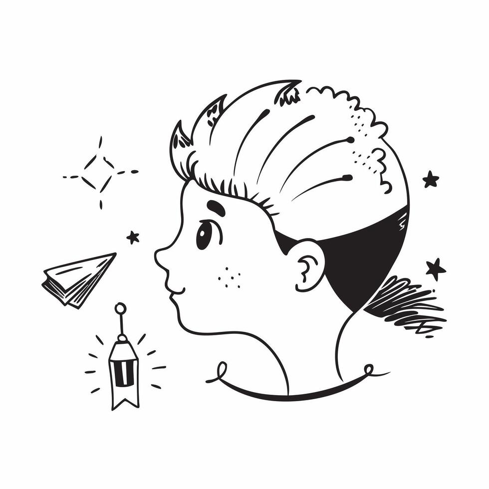 Childs profile with a kite concept as A childs profile blended with a kite symbolizing hope and the boundless possibilities of youth Perfect for childrens and inspirational ads i Dynamic vector