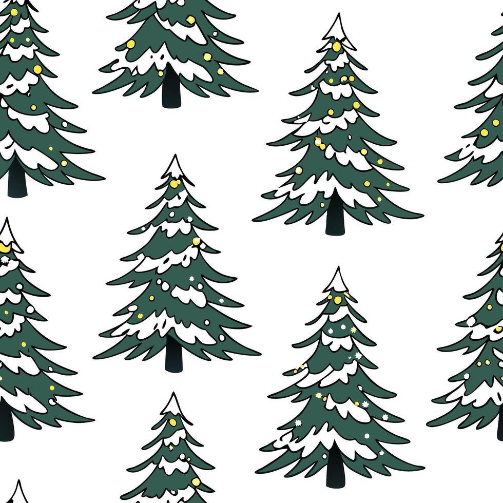 Christmas trees seamless tile pattern with snow covered branches and festive lights for holiday decor concept as Snow covered Christmas tree branches and festive lights arranged se Dynamic vector