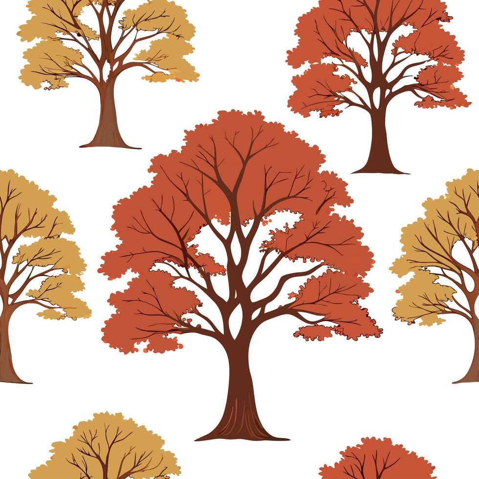 Classic autumn trees seamless tile pattern with maple and pine trees for timeless fall decor concept as Maple and pine trees arranged seamlessly in classic autumn colors for timele Dynamic vector