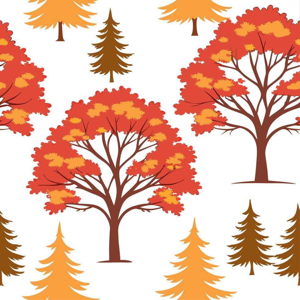 Classic autumn trees seamless tile pattern with maple and pine trees for timeless fall decor concept as Maple and pine trees arranged seamlessly in classic autumn colors for timele Dynamic Set 2 vector