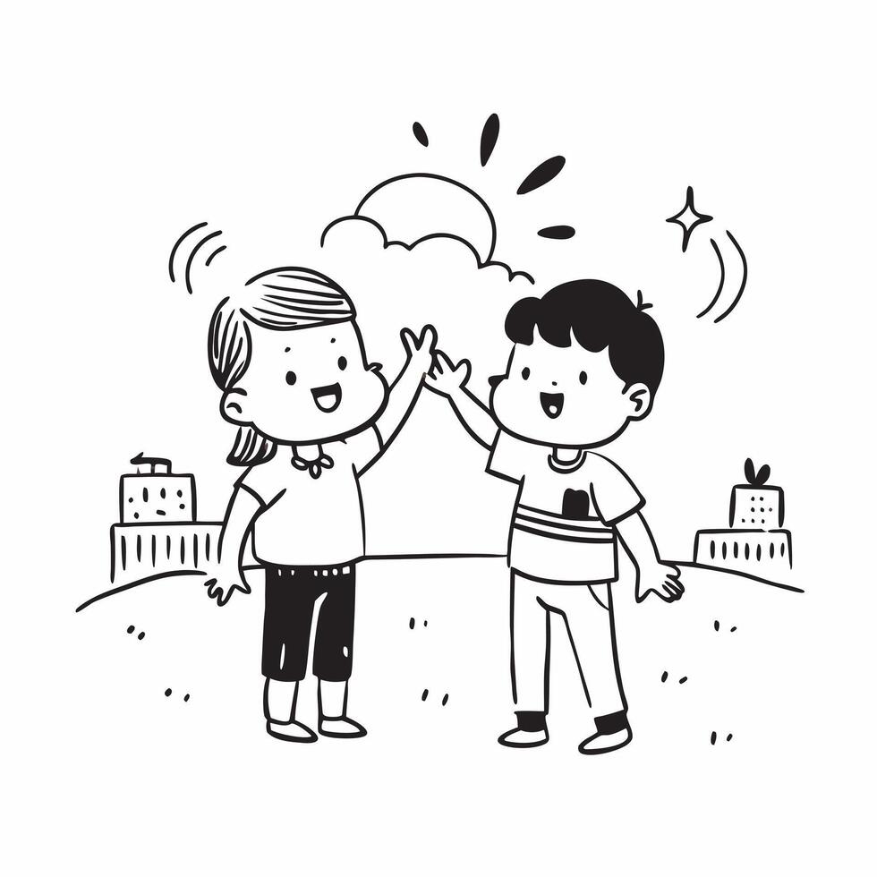 Childhood friends reuniting at a playground concept as Childhood friends reuniting blended with a playground scene symbolizing the nostalgia and joy of reuniting with old friends Dynamic vector