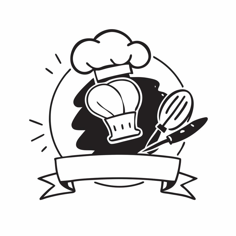 Chef double exposure with kitchen tools concept as A chefs profile combined with kitchen tools symbolizing culinary responsibility and creativity Ideal for culinary arts and food Dynamic vector