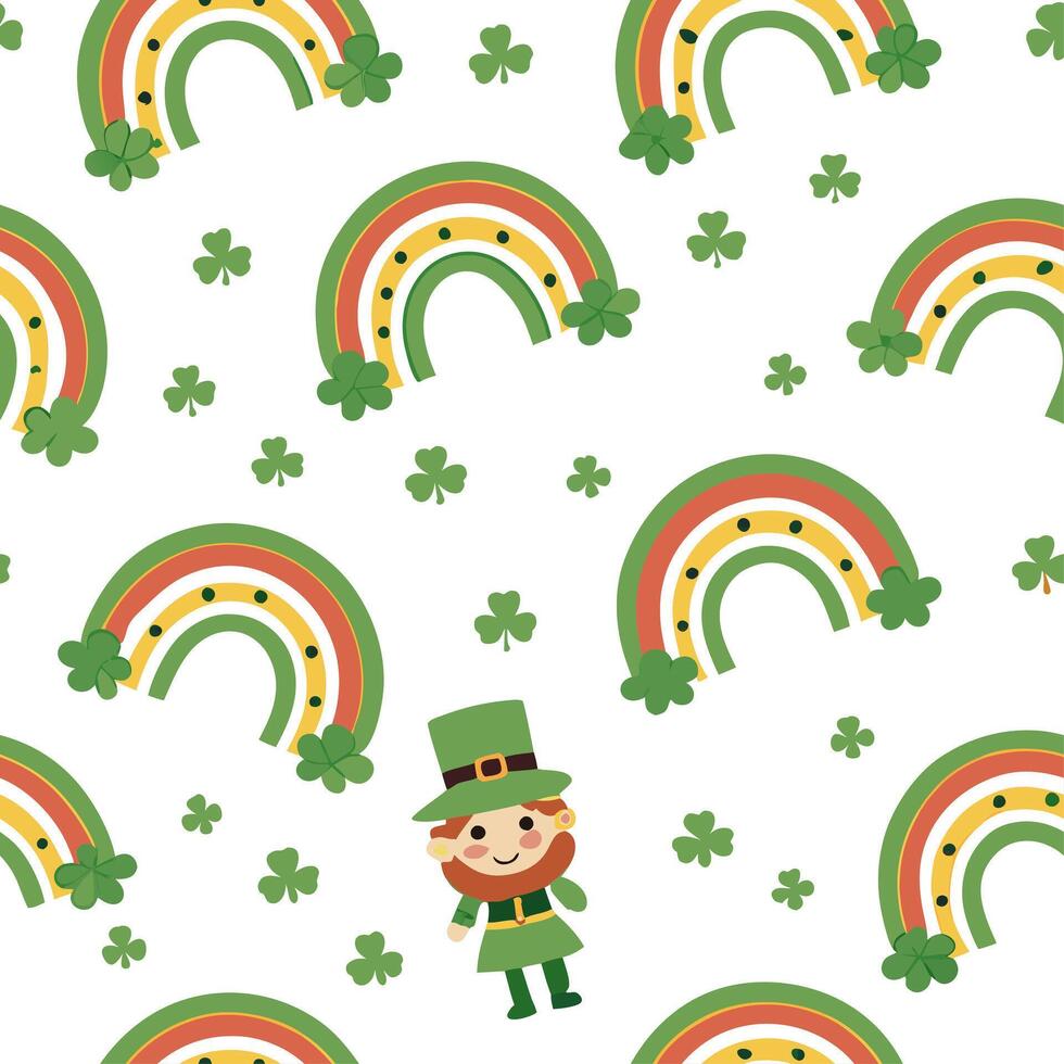 Charming leprechauns and rainbows seamless tile pattern with festive green tones concept as Festive green tones highlight charming leprechauns amidst rainbows in seamless tile patt Dynamic vector