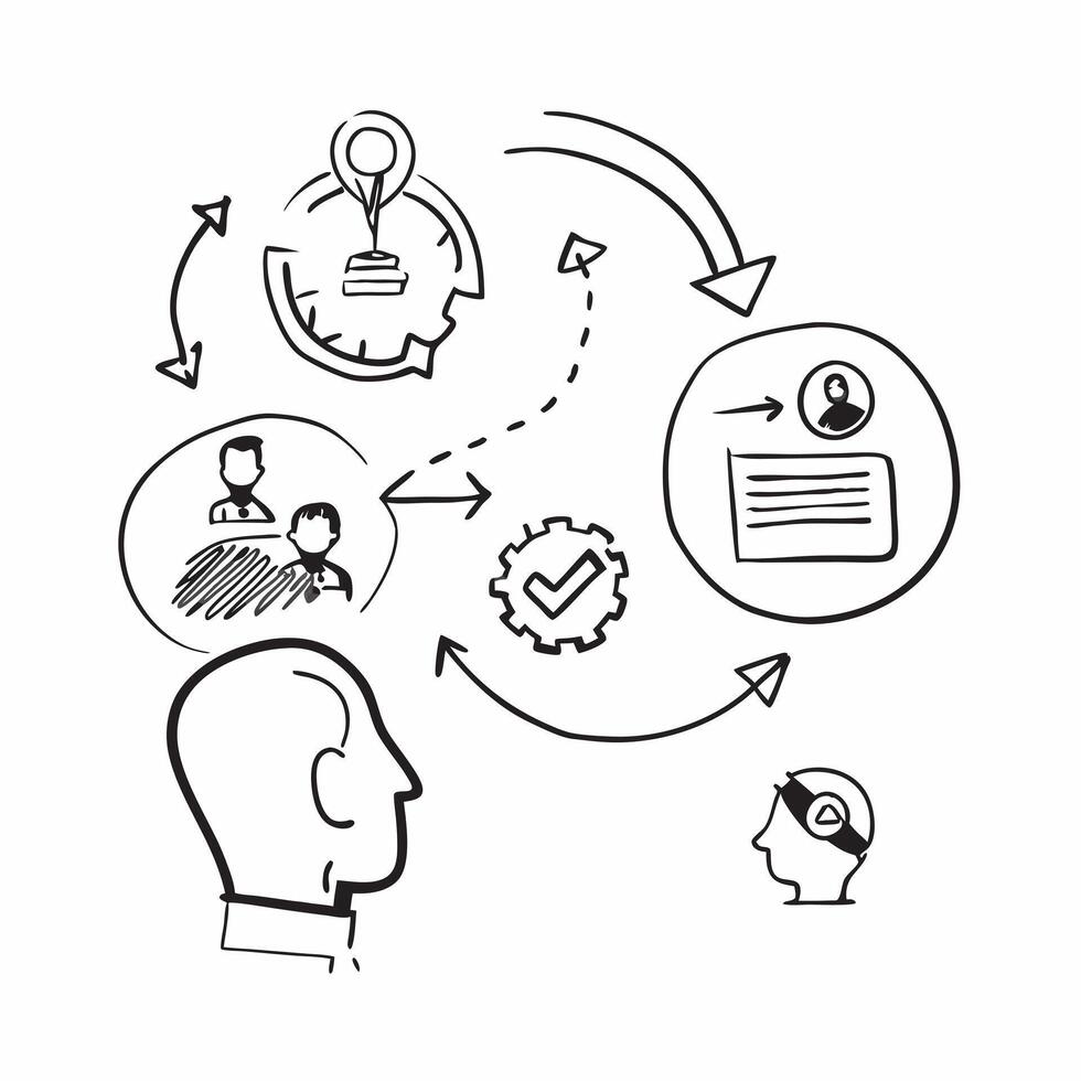 Change management coach with transition icons concept as A change management coachs profile blended with transition icons representing management coaching and organizational change Dynamic vector