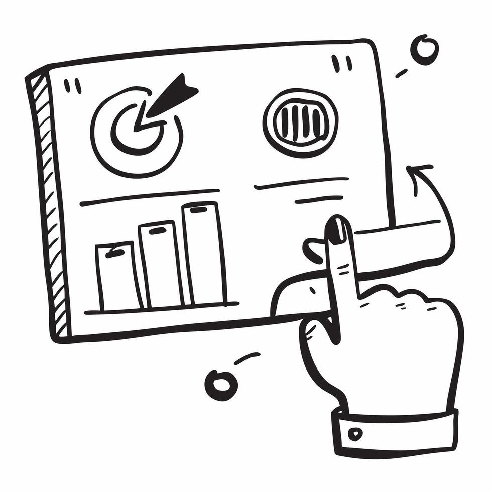 Chart and pointing hand icon with copy space on white background concept as A illustration of a chart and pointing hand icon with ample copy space on a white background perf Dynamic vector