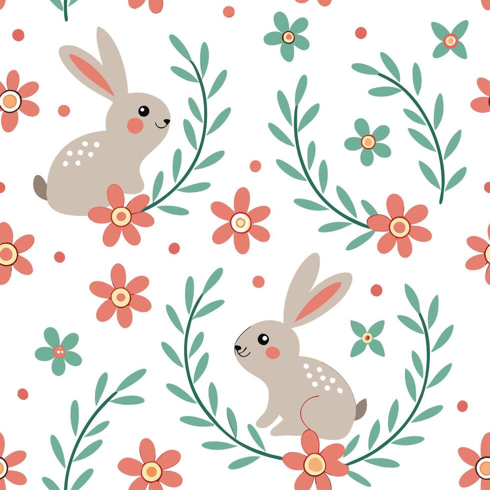 Charming Easter bunnies and floral wreaths seamless tile pattern with festive spring colors concept as Festive spring colors highlight charming Easter bunnies amidst floral wreaths Dynamic vector