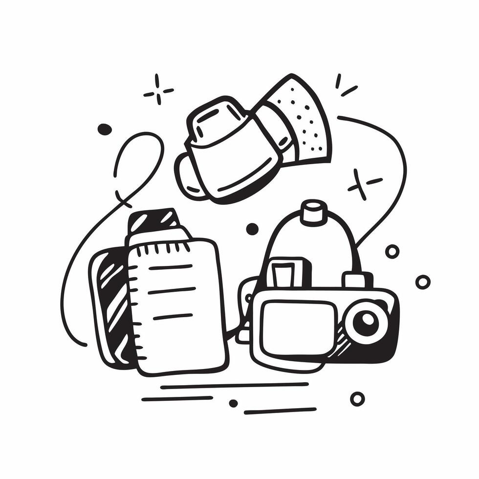 Camera and backpack icon with copy space for infographics concept as An infographic ready camera and backpack icon with copy space designed to convey backpacking trips travel photo Dynamic vector