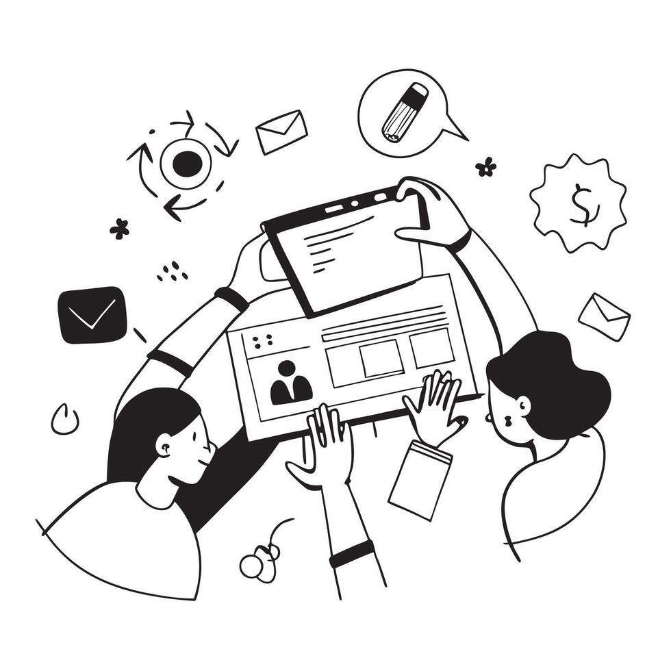Business team collaborating on a customer engagement strategy concept as A illustration of a business team collaborating on a customer engagement strategy using laptops and Dynamic vector
