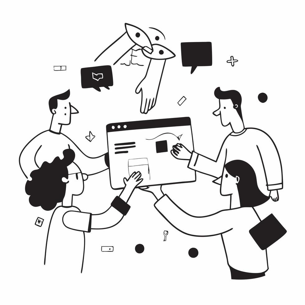 Business team collaborating on a digital transformation project concept as A illustration of a business team collaborating on a digital transformation project using laptops Dynamic vector