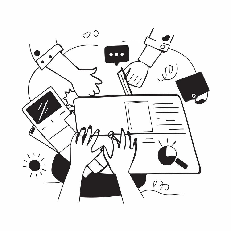 Business team collaborating in a modern office using digital tools concept as A illustration of a business team in a modern office collaborating using digital tools showcasi Dynamic vector