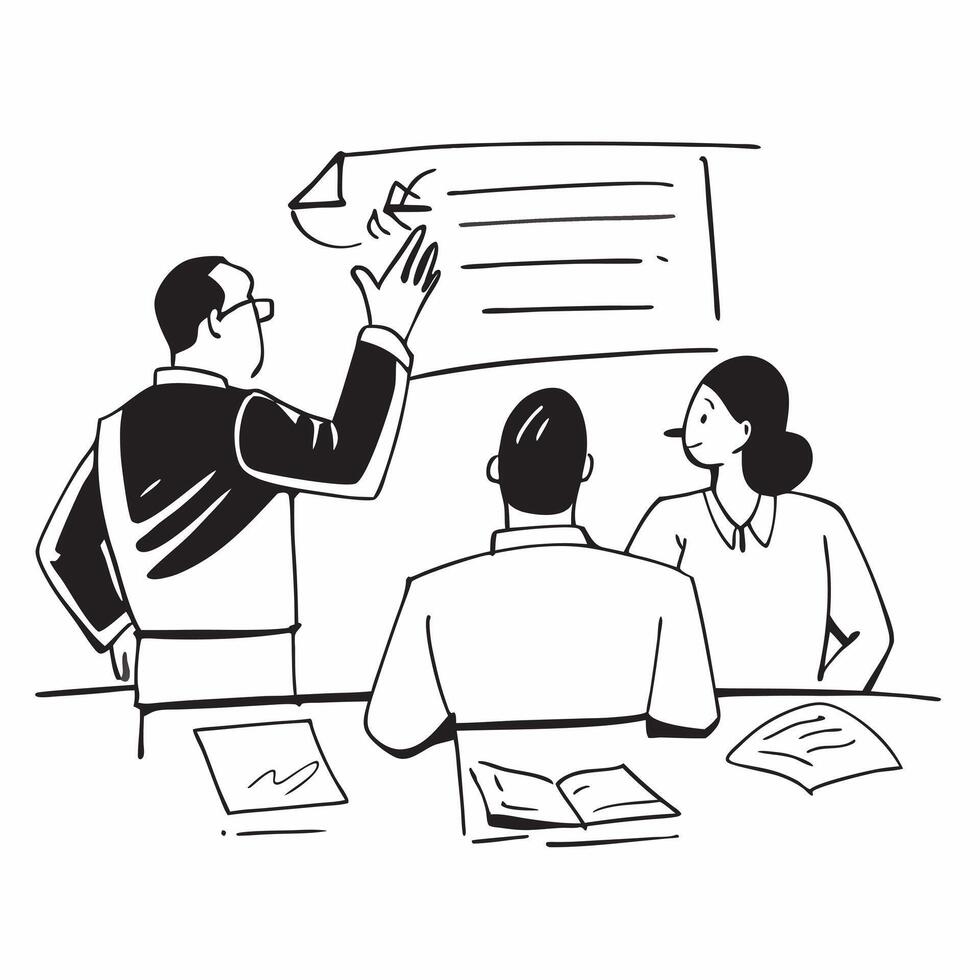 Business leaders discussing corporate goals in a boardroom concept as A illustration of business leaders discussing corporate goals in a boardroom featuring a 3 color scheme Dynamic vector