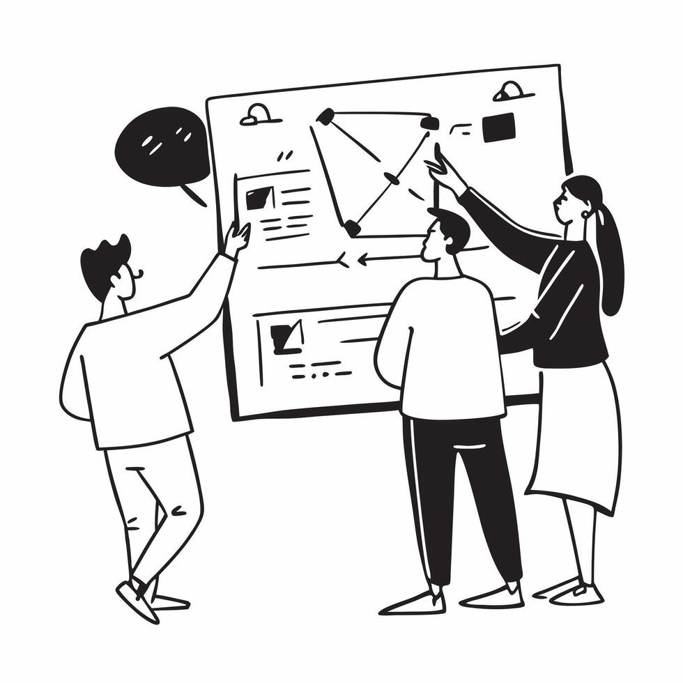 Business leaders collaborating on strategy development concept as A illustration of business leaders collaborating on strategy development using digital whiteboards and char Dynamic vector