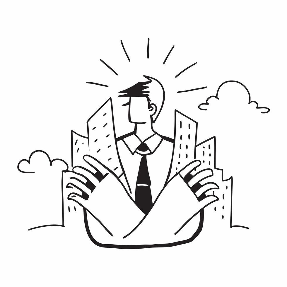 Business leader double exposure with city skyline concept as A business leaders profile blended with a city skyline symbolizing leadership and urban development Ideal for corporat Dynamic vector