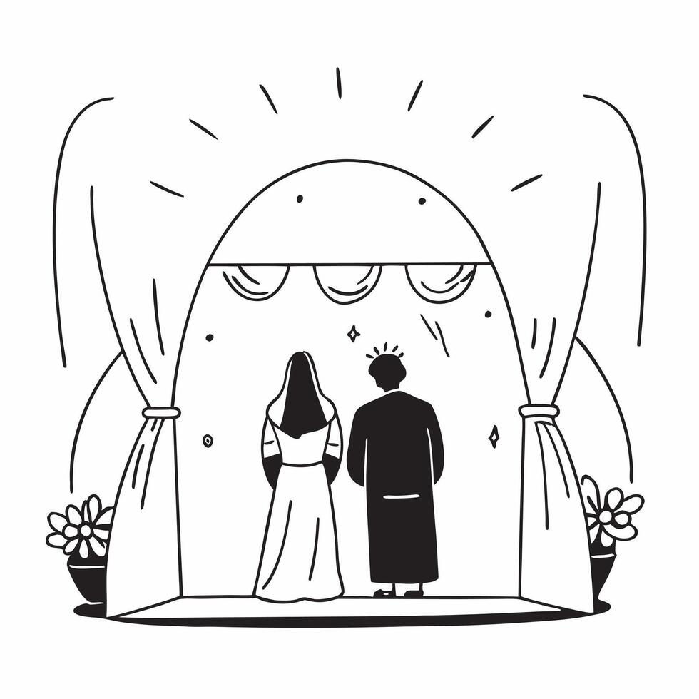 Bride and groom at the altar concept as High resolution image of a bride and groom standing at the altar with a glossy backdrop capturing the solemnity and beauty of the wedding ce Dynamic vector