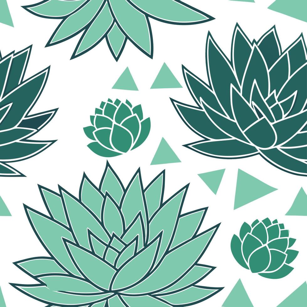 Bold succulent plants seamless tile pattern with varying shades of green and geometric shapes concept as Succulent plants in varying green shades with geometric patterns form a bol Dynamic vector