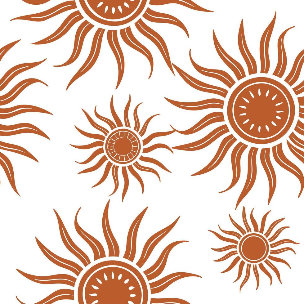 Bold summer sun seamless tile pattern with sun rays and orange gradients for energetic home decor concept as Sun rays and orange gradient tones in a seamless pattern to create an e Dynamic vector