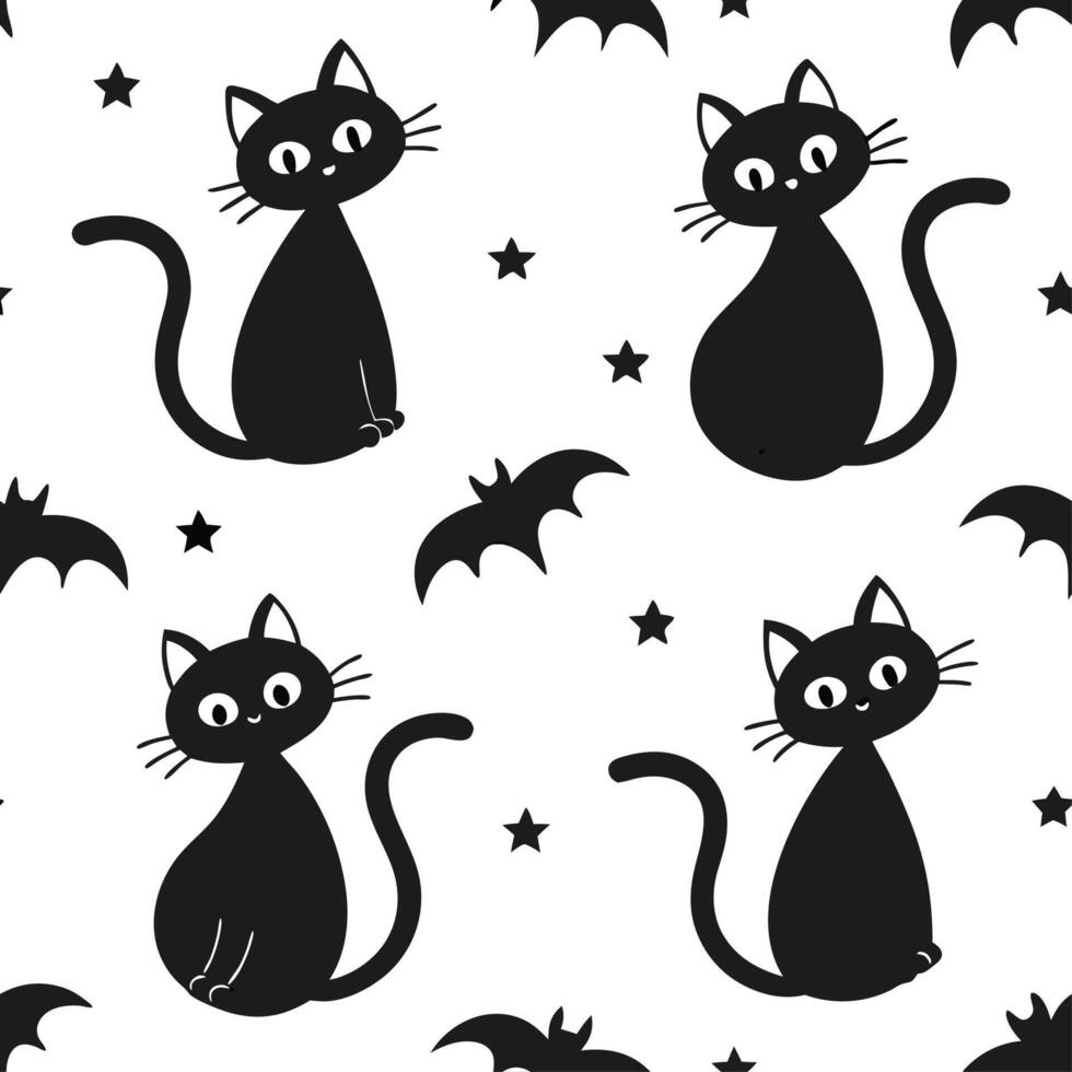 Black cats seamless tile pattern with playful poses and sleek black fur for whimsical Halloween decor concept as Playful black cats and sleek black fur arranged seamlessly for whim Dynamic vector