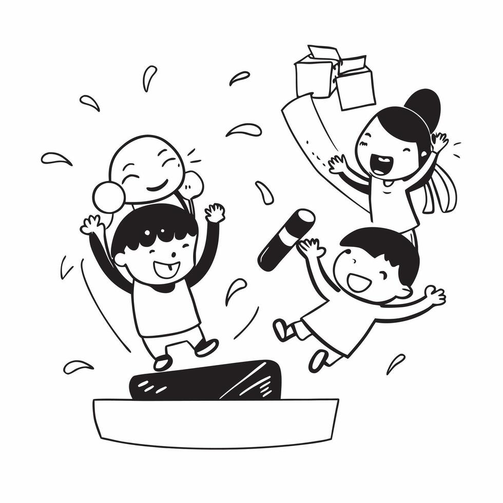 Birthday party fun and games concept as High resolution image of children enjoying fun and games at a birthday party with a glossy backdrop capturing the excitement and joy of the Dynamic vector