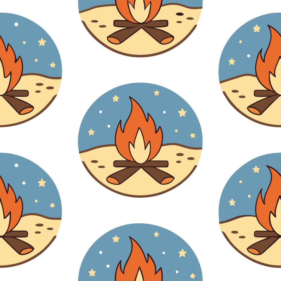 Beach bonfire seamless tile pattern with flickering flames and cozy summer night gatherings concept as Flickering bonfire flames and cozy summer night gatherings create a seamless Dynamic vector