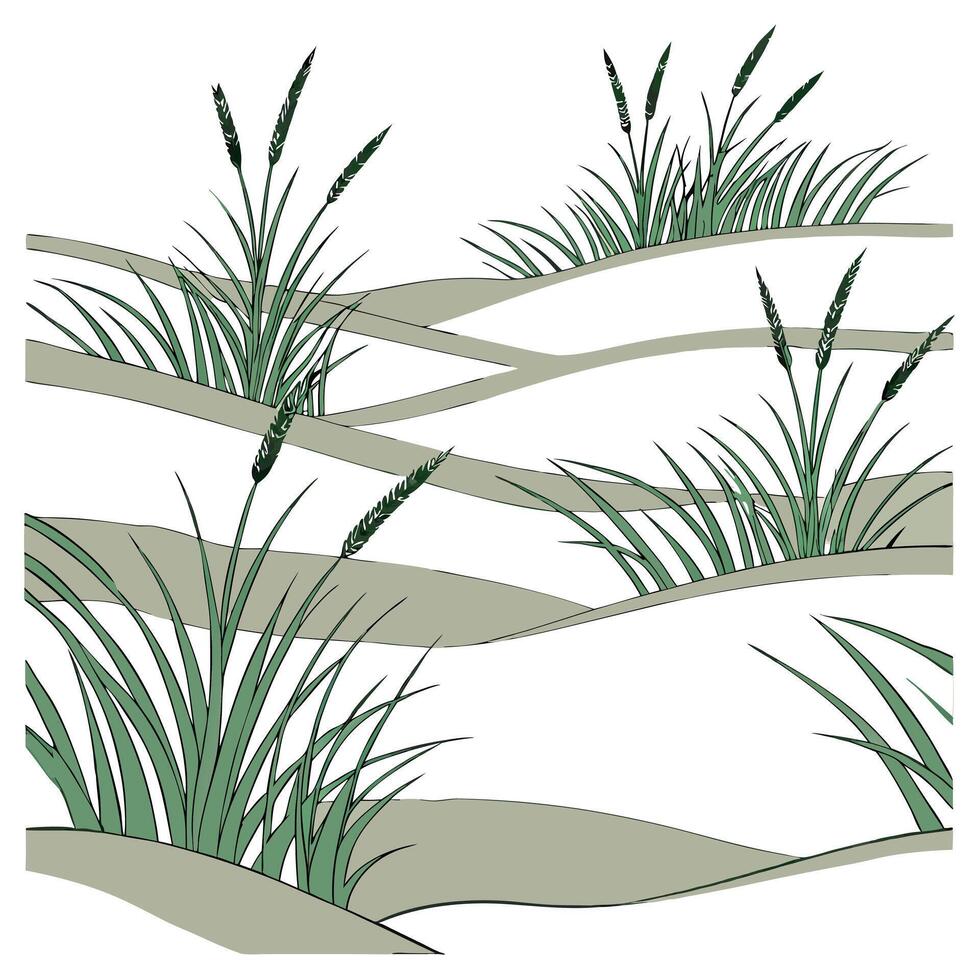 Beach dunes and coastal grasses seamless tile pattern with soft natural hues and a serene atmosphere concept as Coastal grasses and soft beach dunes create a seamless tile pattern Dynamic vector