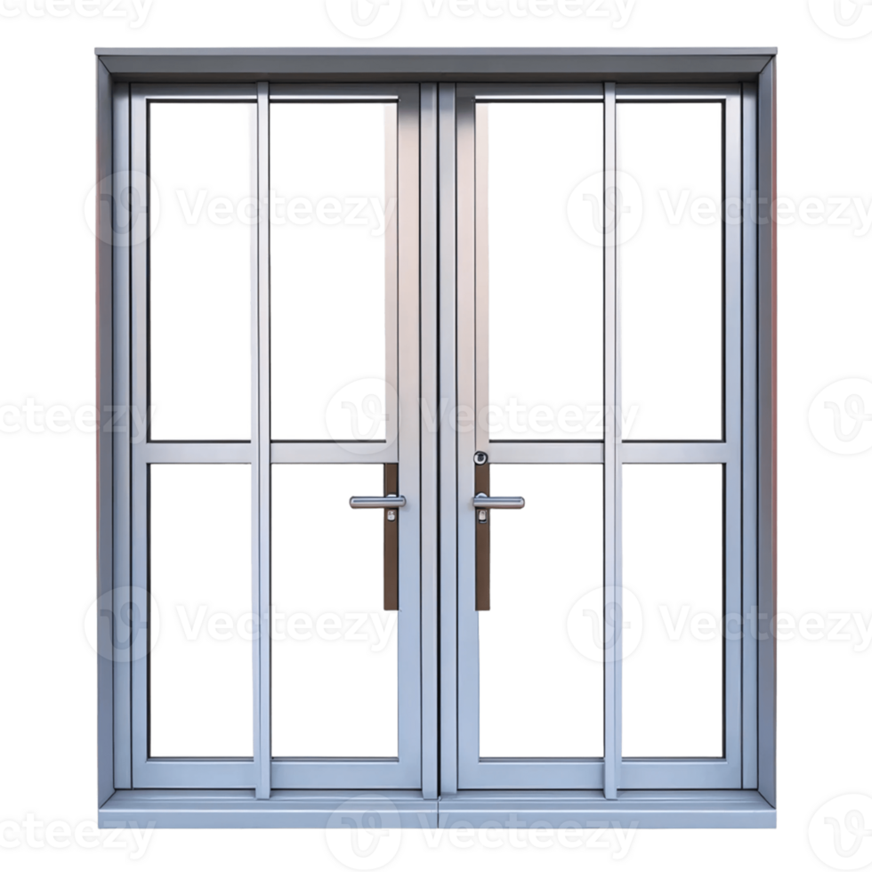 A double glass door with a metal frame png