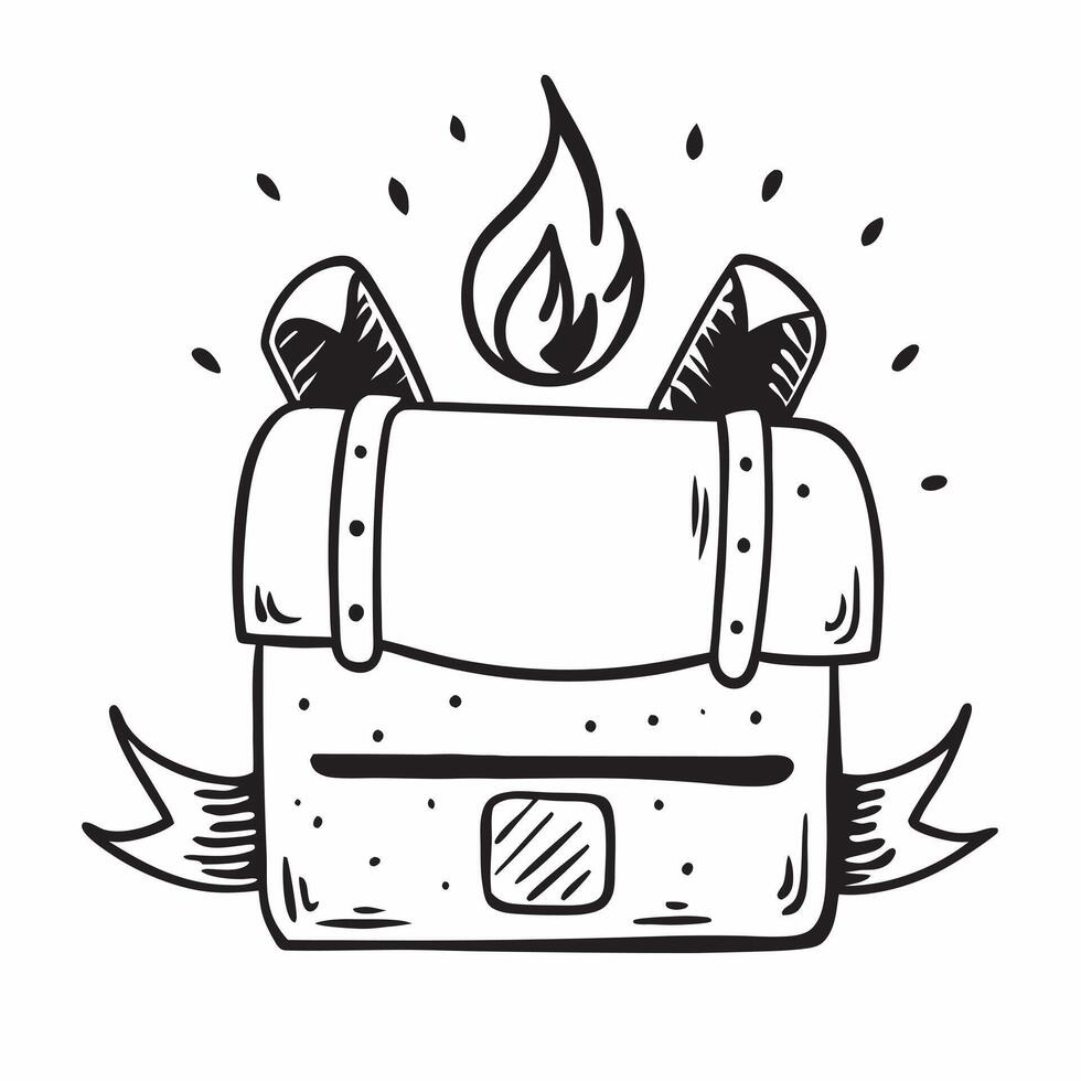 Backpack and campfire icon with blank space for custom branding concept as A customizable backpack and campfire icon with blank space for adding custom branding elements making it Dynamic vector