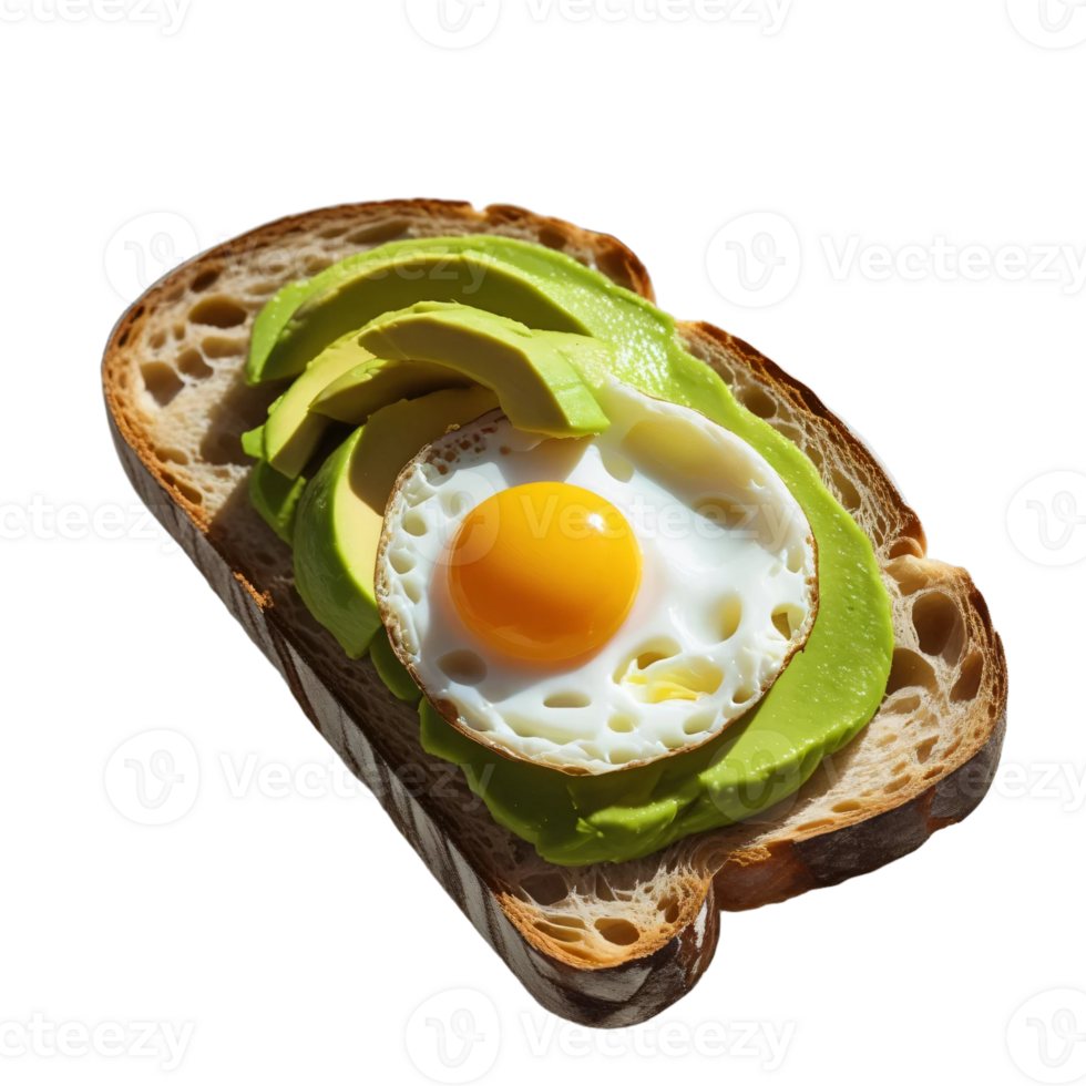 A piece of bread with an egg and avocado png
