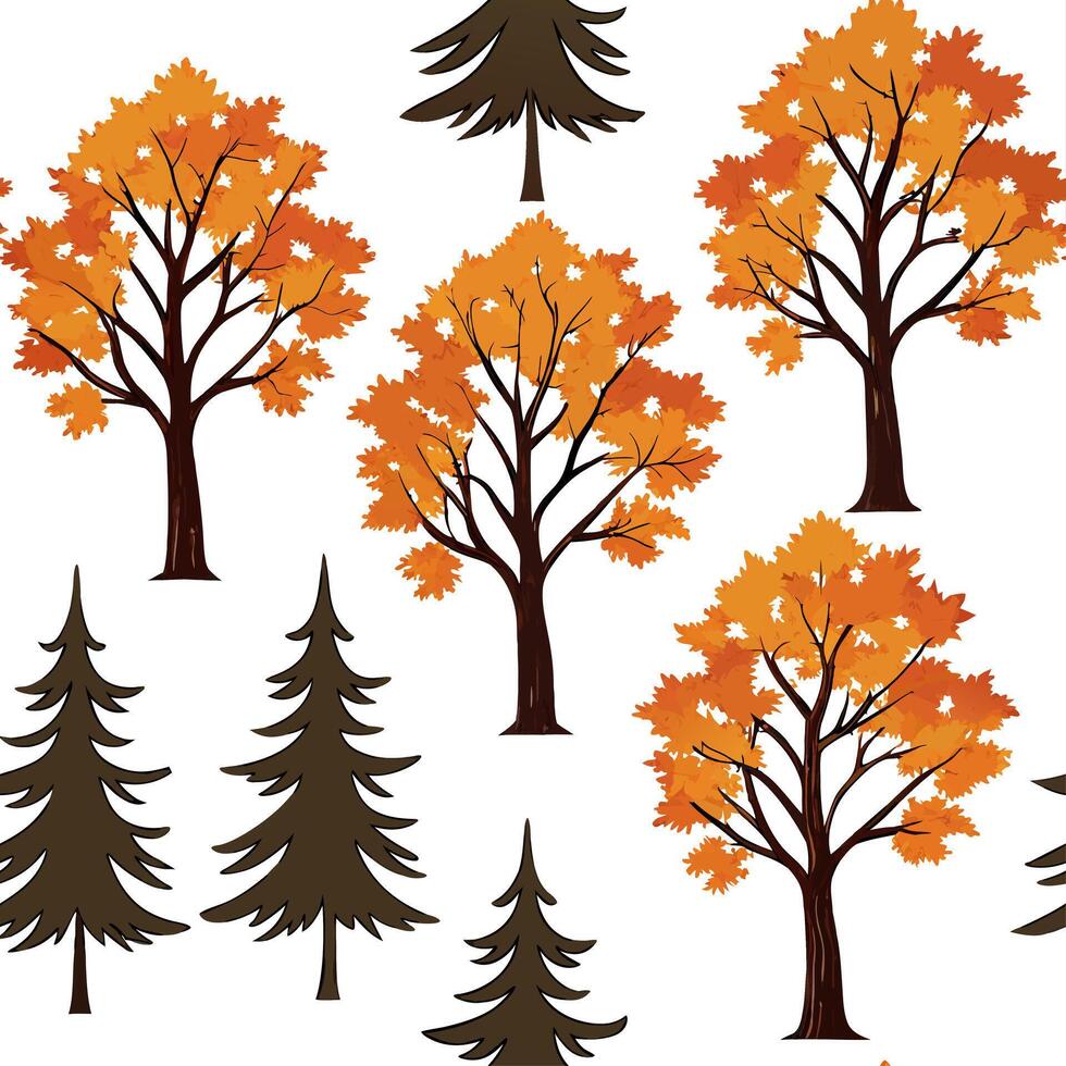 Autumn trees seamless tile pattern with vibrant maple and oak leaves for warm home decor concept as Vibrant maple and oak leaves arranged seamlessly to create warm and inviting aut Dynamic Set 7 vector