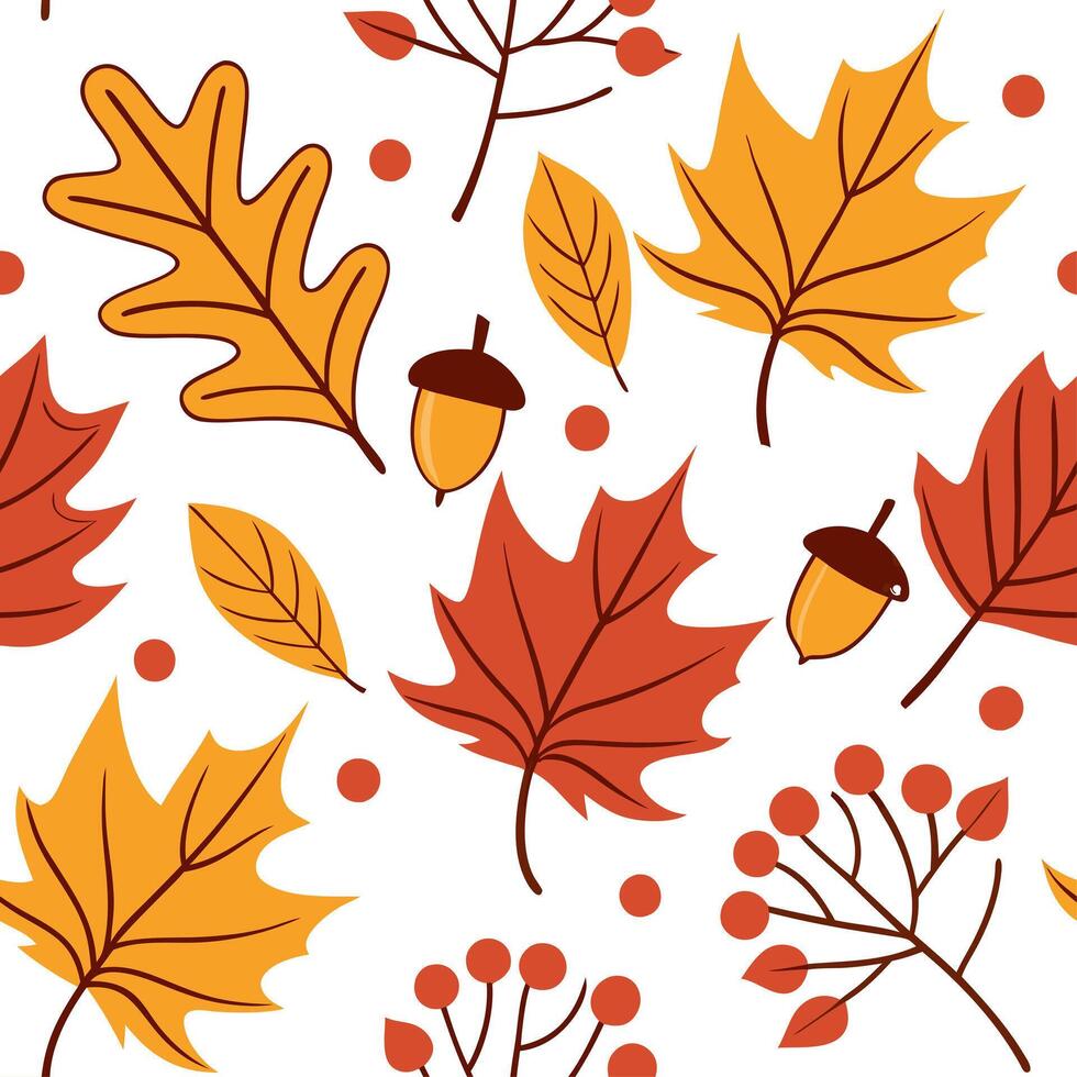 Autumn leaves seamless tile pattern with vibrant reds and oranges for cozy home interiors concept as Vibrant red and orange autumn leaves arranged seamlessly for creating cozy and Dynamic vector