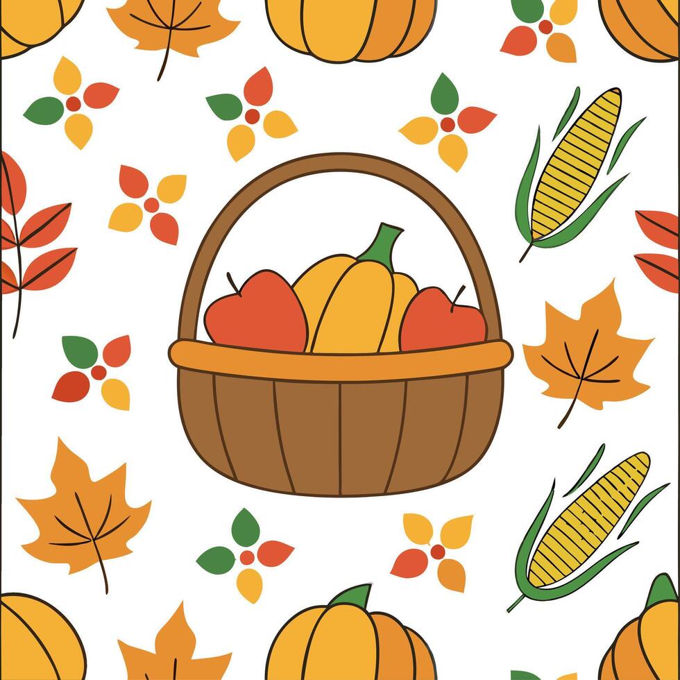 Autumn harvest basket seamless tile pattern with fruits vegetables and fall accents concept as Fruits vegetables and fall accents in a harvest basket create a seamless autumn tile Dynamic vector