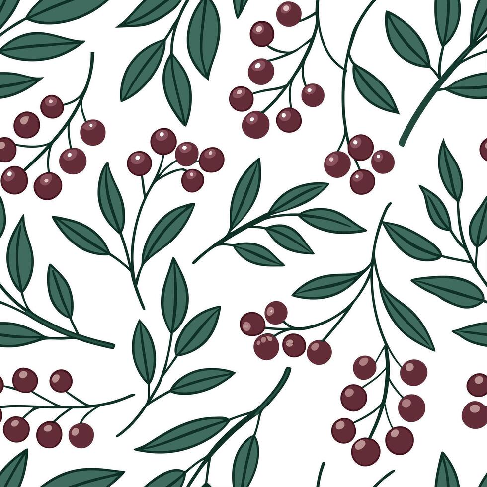 Autumn berries and vines seamless tile pattern with deep reds and vibrant greens concept as Deep red berries and vibrant green vines create an autumn berries and vines seamless til Dynamic vector