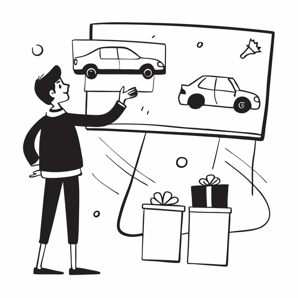 Automotive influencer presenting a mockup car board in a shopping mall concept as An automotive influencer presents a mockup car board in a shopping mall highlighting new car model Dynamic vector