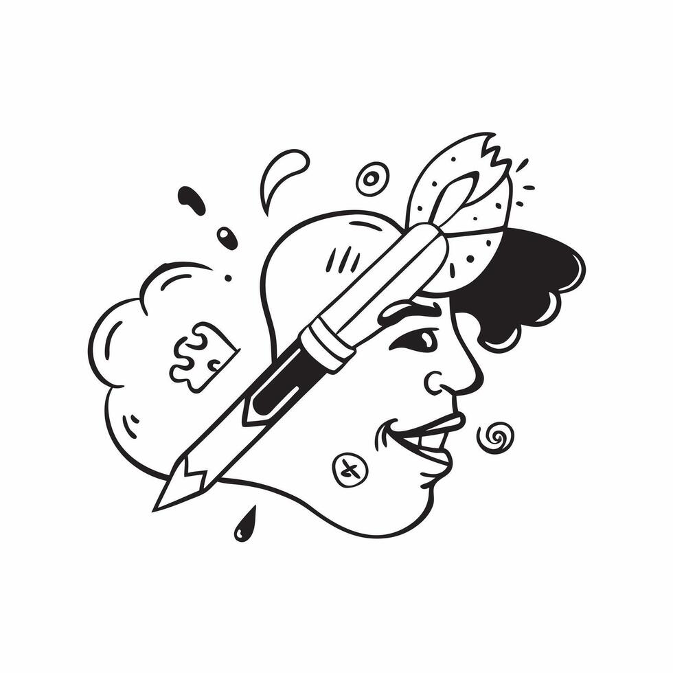 Artists profile with a paintbrush concept as An artists profile merged with a paintbrush symbolizing hope and creativity Perfect for art and inspirational ads in Photo Stock Conc Dynamic vector