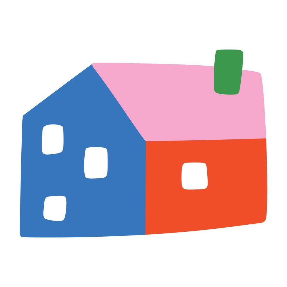 Blue Red and Pink house with children style vector