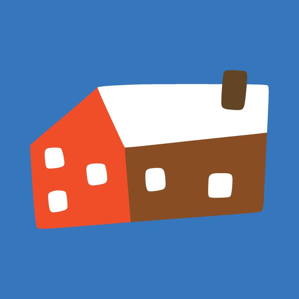 Red Brown and White house with children style vector