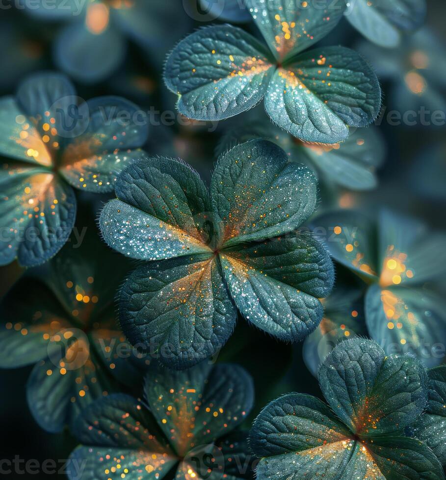 A close up of a leafy green plant with a sprinkling of glitter on it. The glitter adds a touch of sparkle and magic to the image, making it look like a fairy tale or a dreamy, whimsical scene photo