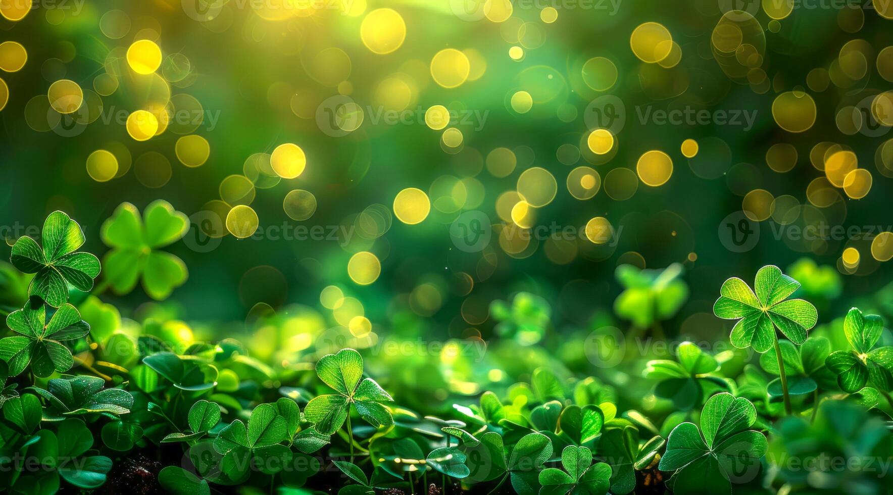 A green field with a bunch of clovers. The field is full of green grass and the clovers are scattered throughout the field. The image has a peaceful and serene mood. Patrick's Day photo