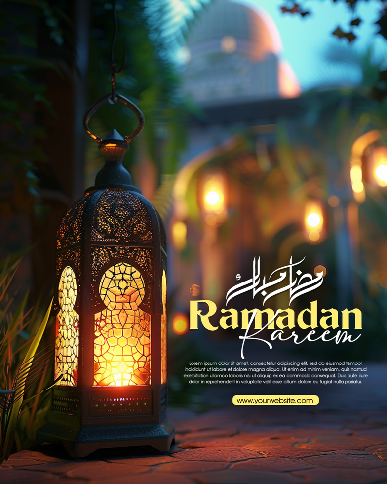 Ramadan kareem arabic golden banner design template psd