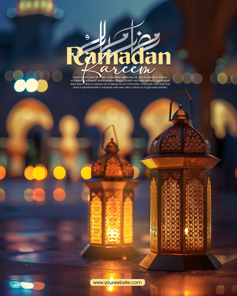 Arabic Calligraphy of Ramadan Kareem on Template design psd