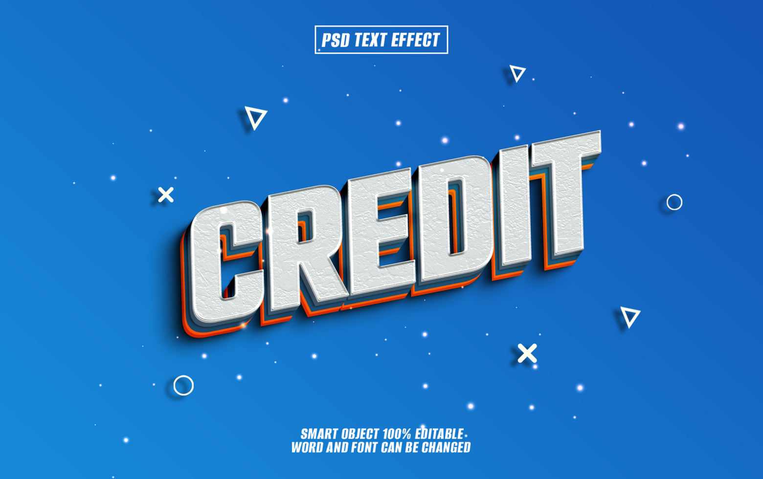3D text effect CREDIT on a blue background. psd