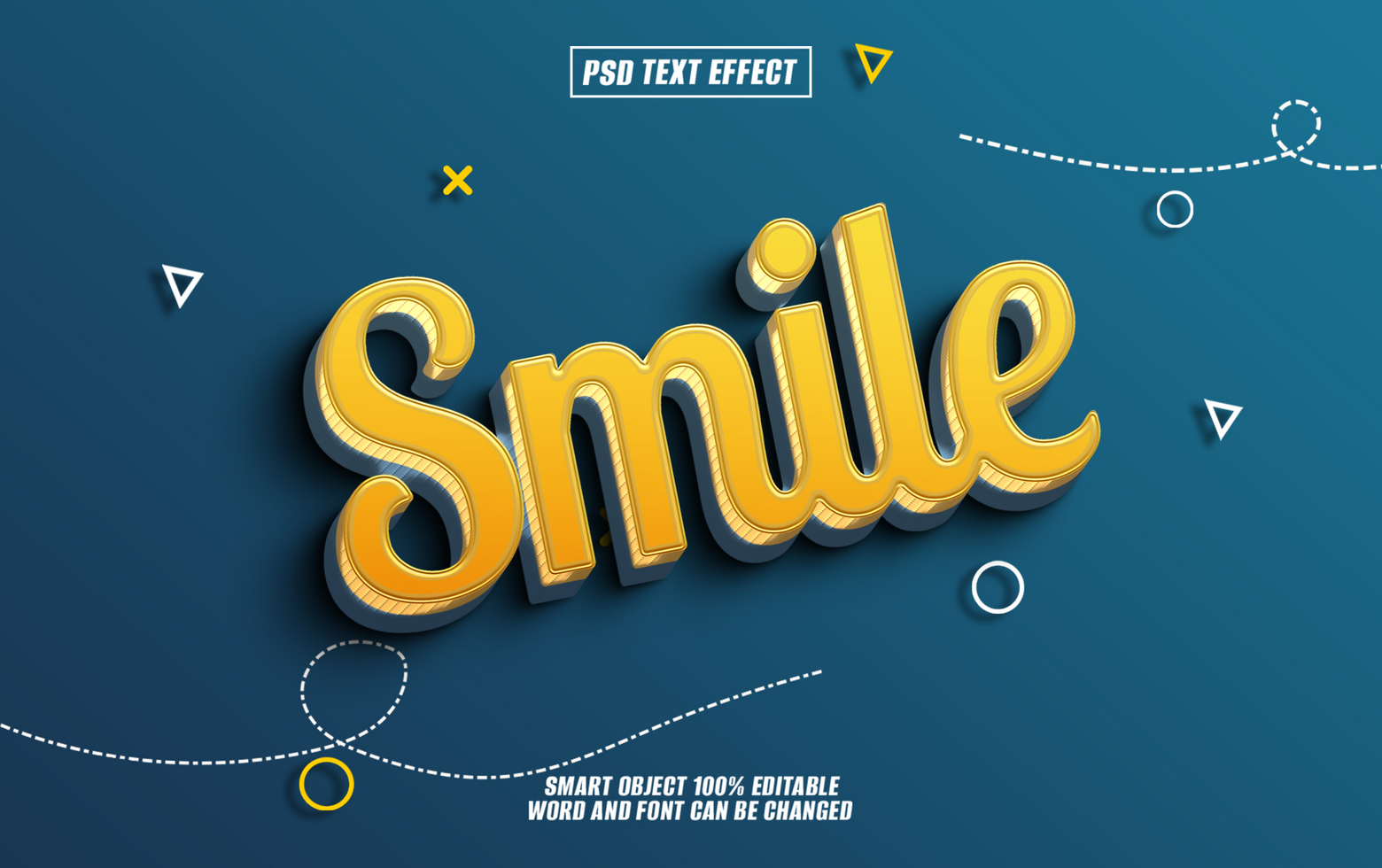 3D yellow Smile text effect on teal background. psd