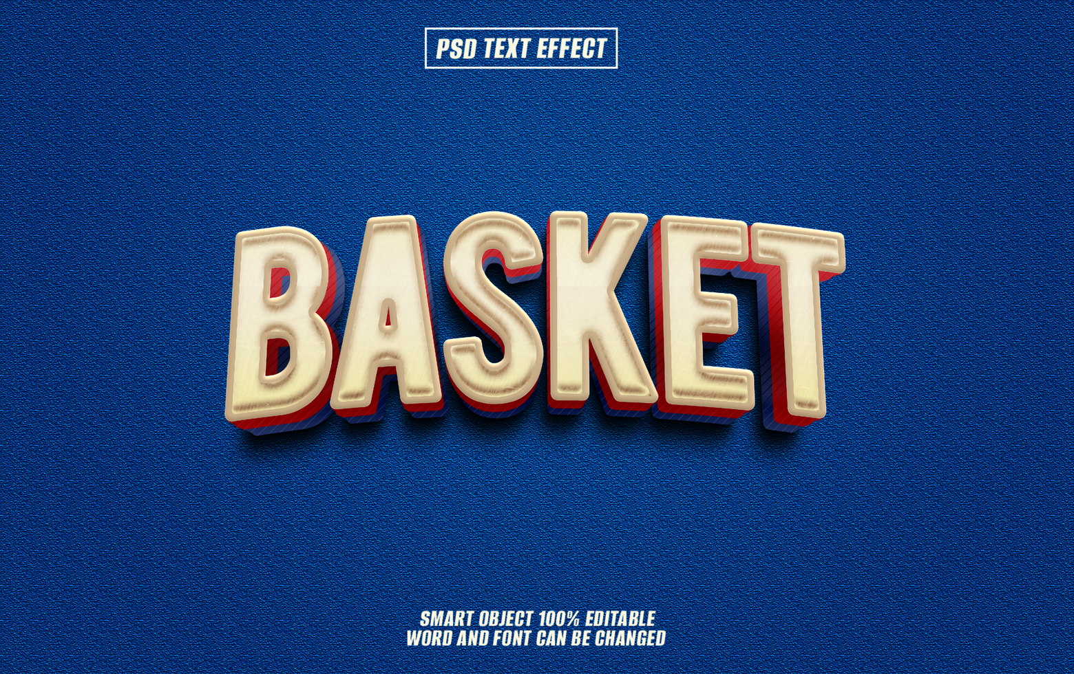 3D Text Effect Basket. Creamy, red, and blue stylized psd