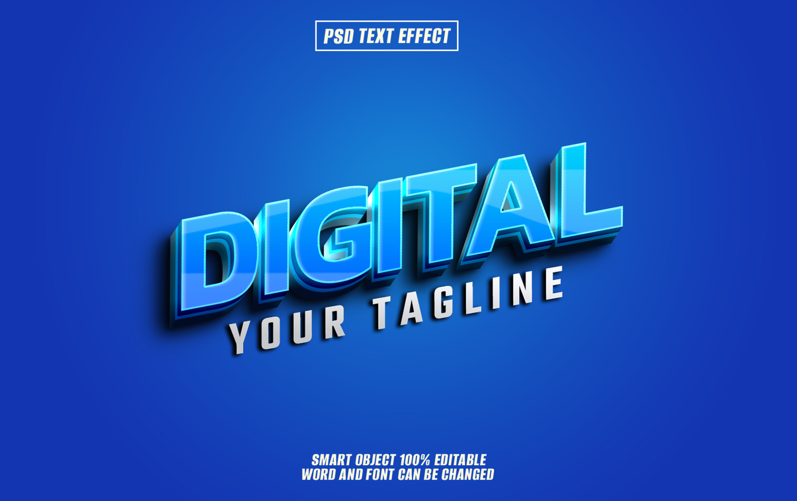 3D digital text effect, editable tagline, psd