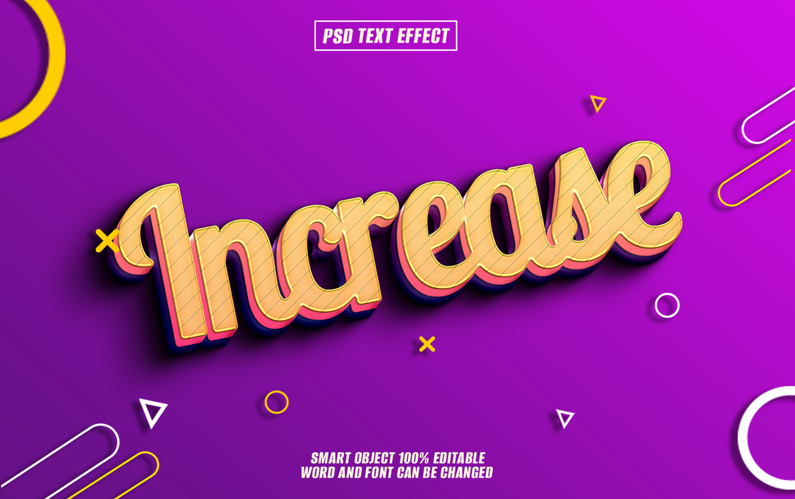 3D stylized text effect Increase on purple background. psd