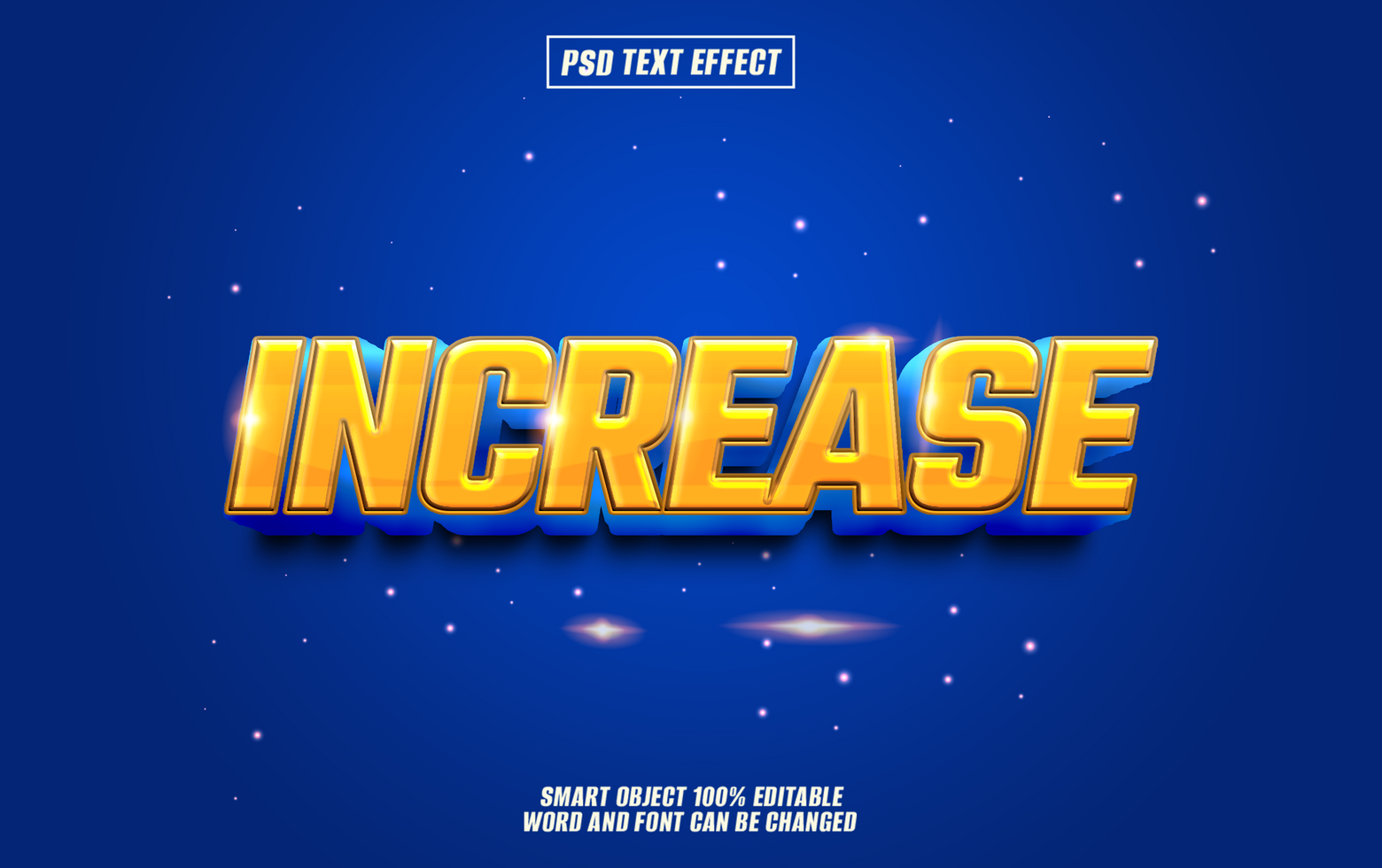 3D text effect INCREASE word on dark blue background. psd