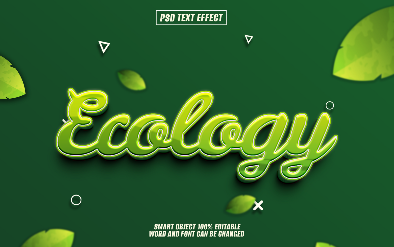 Green Ecology text effect with leaves, psd