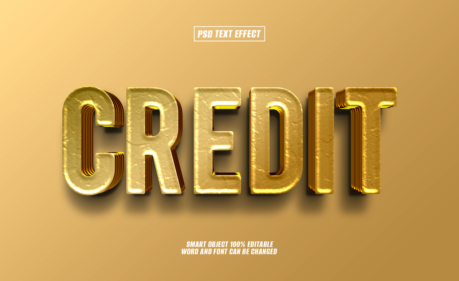 3D golden text effect CREDIT on gold background. psd