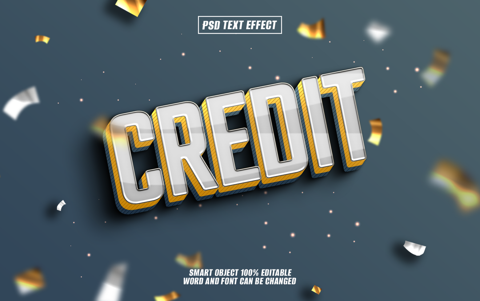 3D metallic gold and white CREDIT text effect psd